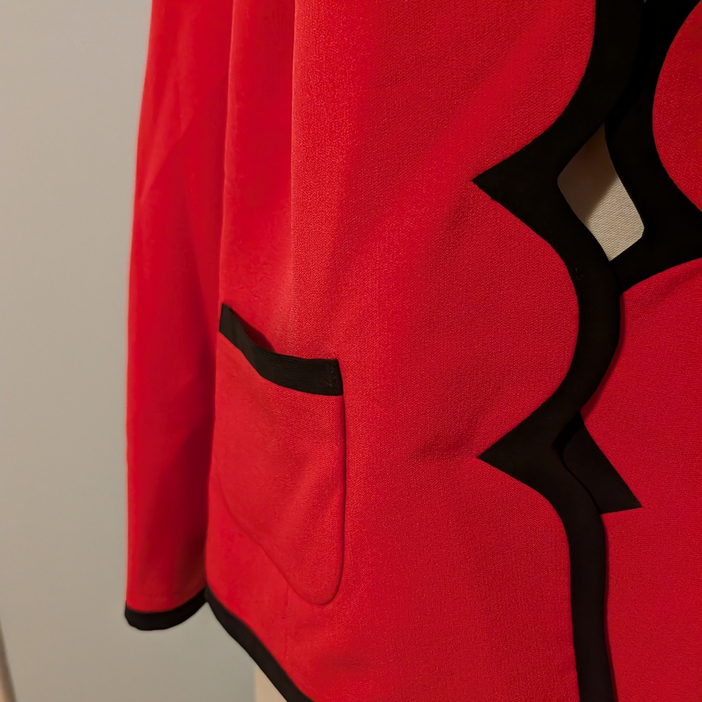 Kasper Red Blazer with Black Accents - Picture 2 of 6